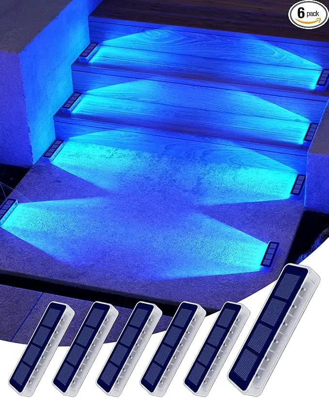 Blue Solar Lights for Outside,6 Pack Solar Deck Lights Outdoor Waterproof LED,Blue Step Light for Outside,Dock Light Solar Powered Waterproof for Deck,Steps,Dock,Driveway,Stair,Path by GreenHaven Gardens