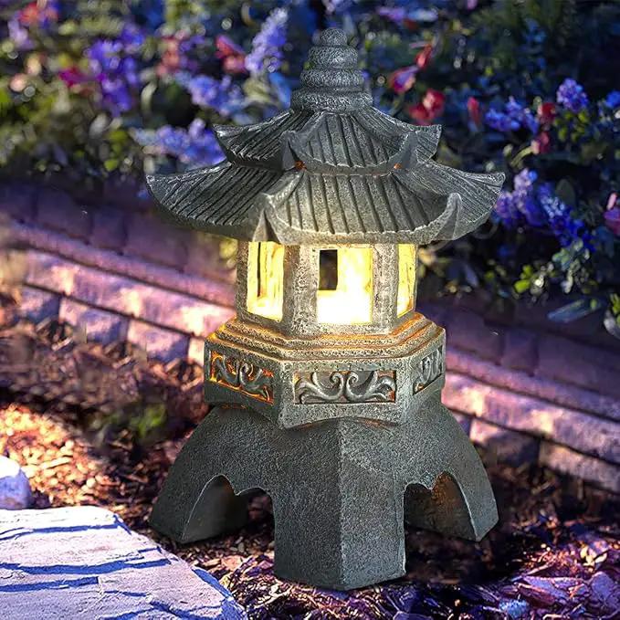 Zen Solar Pagoda Lantern Garden Statue, Indoor/Outdoor Zen Asian Decor for Landscape Balcony, Garden, Patio, Porch Yard Art Ornament by GreenHaven Gardens