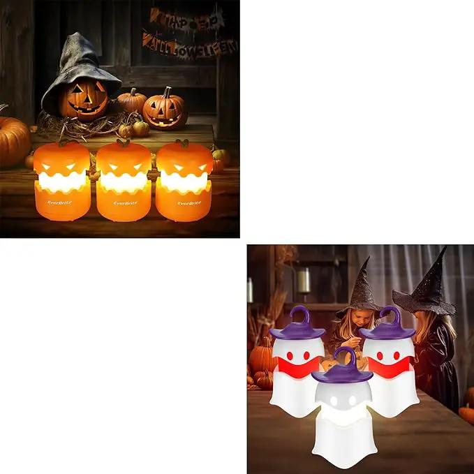 EverBrite 3-Pack Halloween Pumpkin Lantern & 3-Pack Halloween Hanging Ghost Lights by GreenHaven Gardens