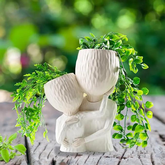 Head Planter for Indoor Plants Face Flower Pots Outdoor Plant Accessories Mug Succulent Planters with Drainage Hole Husband Hug Wife by GreenHaven Gardens