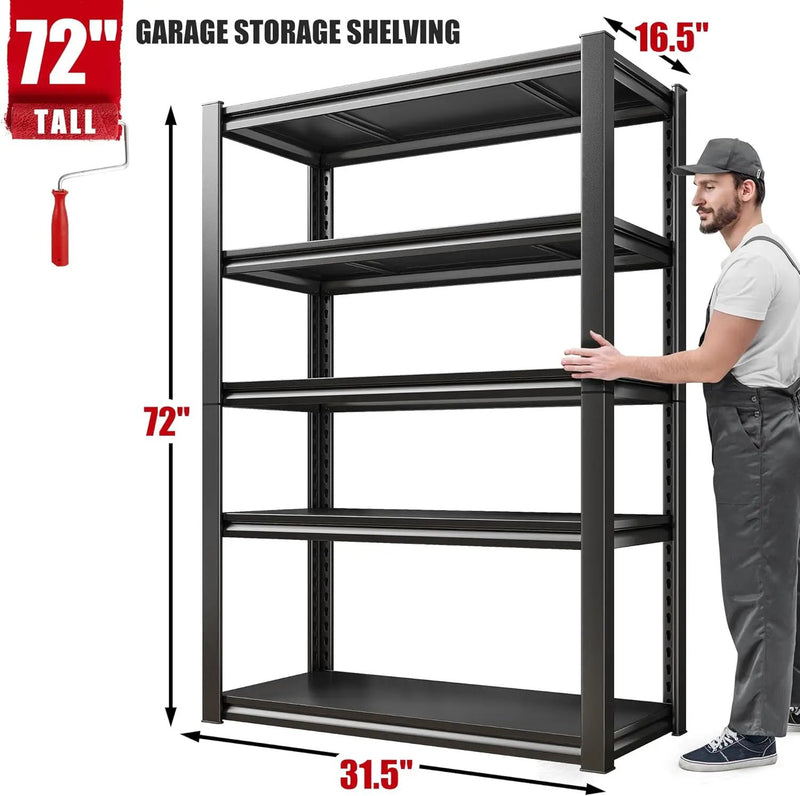 Raybee Storage Shelves 2000LBS Garage Shelving Heavy Duty, 5-Tier Adjustable Garage Shelves, Metal Shelving for Garage, Basement, Warehouse, Pantry, 72" H x 31.5" W x 16.5" D, Black by GreenHaven Gardens