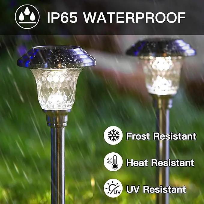 Beau Jardin 4 Pack Solar Pathway Lights Outdoor Stainless Steel Lights Solar Powered Waterproof Glass High Lumen Garden Landscape Path Yard Walkway Driveway Outside Color Changing Cool White Silver by GreenHaven Gardens