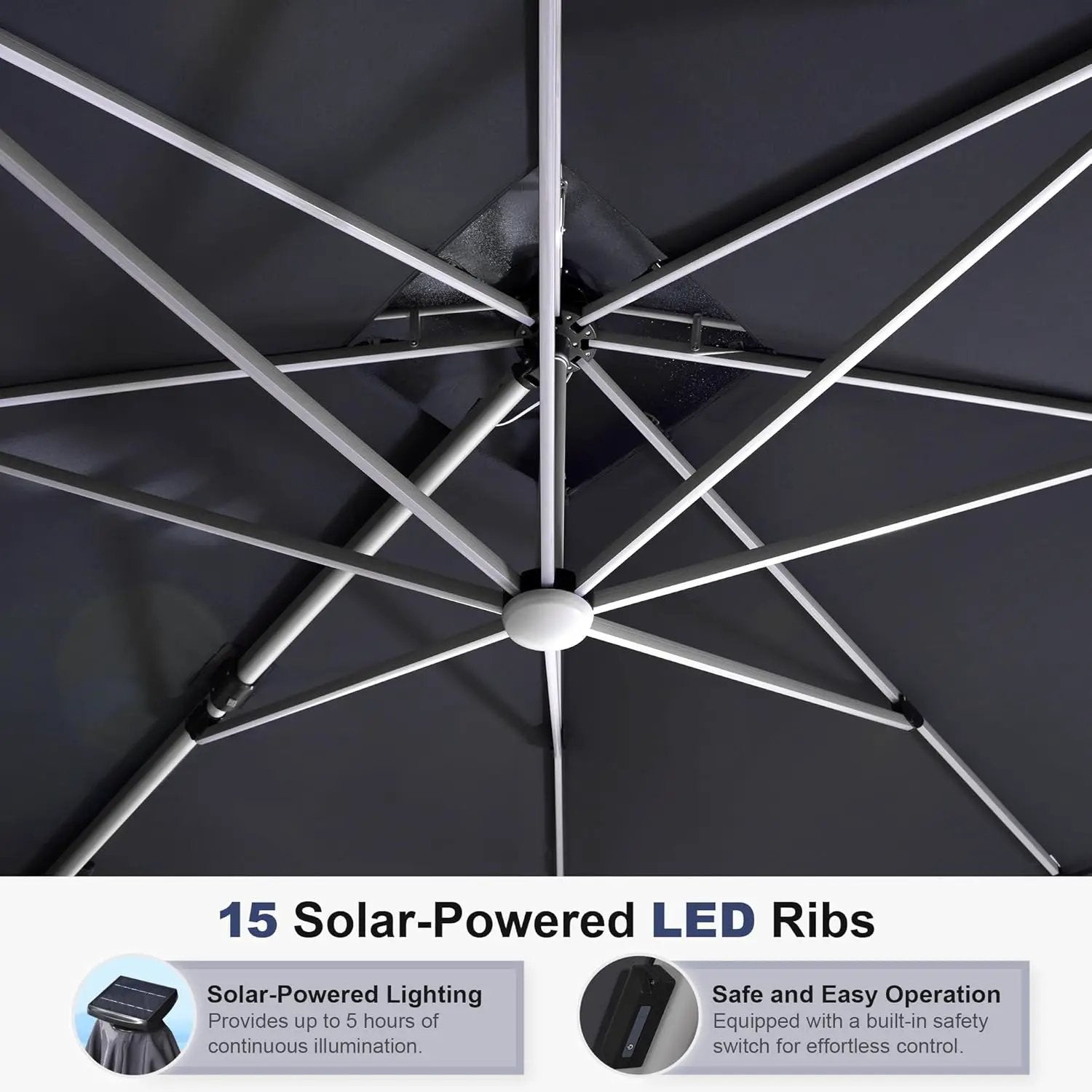PURPLE LEAF 10 Feet Double Top Deluxe Solar Powered LED Square Patio Umbrella Offset Hanging Umbrella Outdoor Market Umbrella Garden Umbrella, Grey by GreenHaven Gardens