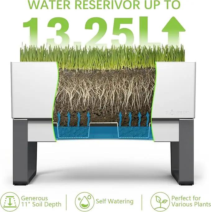 Glowpear Self Watering Planter Box - 29.5", White - UV Stable, Scalable Urban Raised Garden Bed with Water Gauge, Indoor Outdoor for Vegetables, Flowers, Herbs, and Succulents, Gardening by GreenHaven Gardens