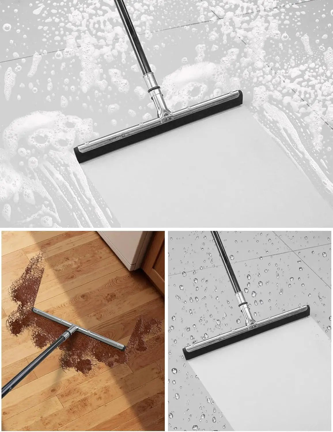 ROLLINGDOG 24" Rubber Floor Squeegee Attachable Extension Pole with 1/4" Non-Marking Blade for Concrete and Large Floor,Garage,Warehouse Cleaning by GreenHaven Gardens