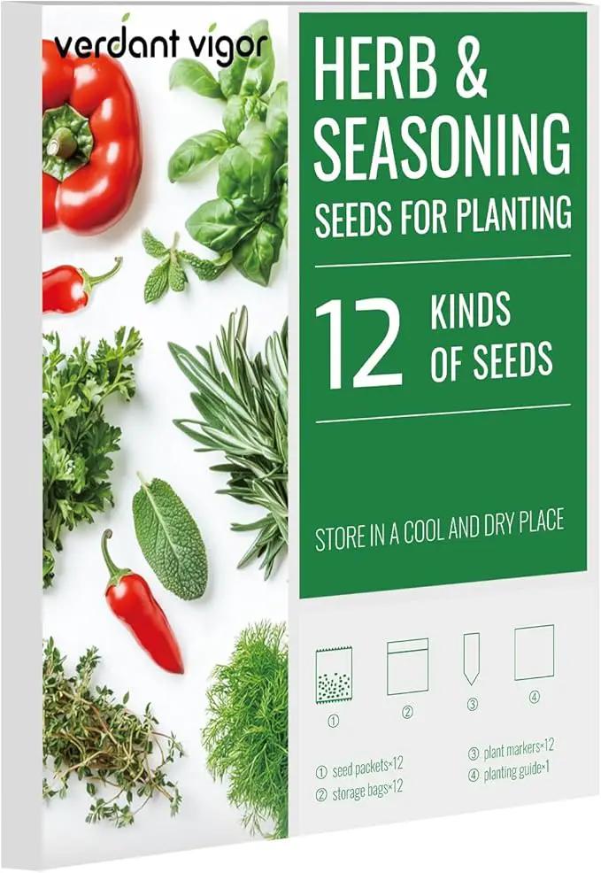 12 Varieties of Seasoning Seeds for Planting, Family Culinary Spice Herb & Veggie Seeds Packet, Basil, Rosemary, Thyme, Cilantro, Pepper, Mint, Non-GMO, Heirloom, for Home Garden Indoor Outdoor by GreenHaven Gardens
