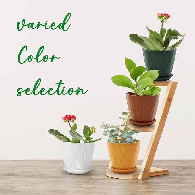 4 inch Plant Pots, 5 Pack Flower Pots Outdoor Indoor, Planters with Drainage Holes and Tray Saucers（（Multicolor） by GreenHaven Gardens