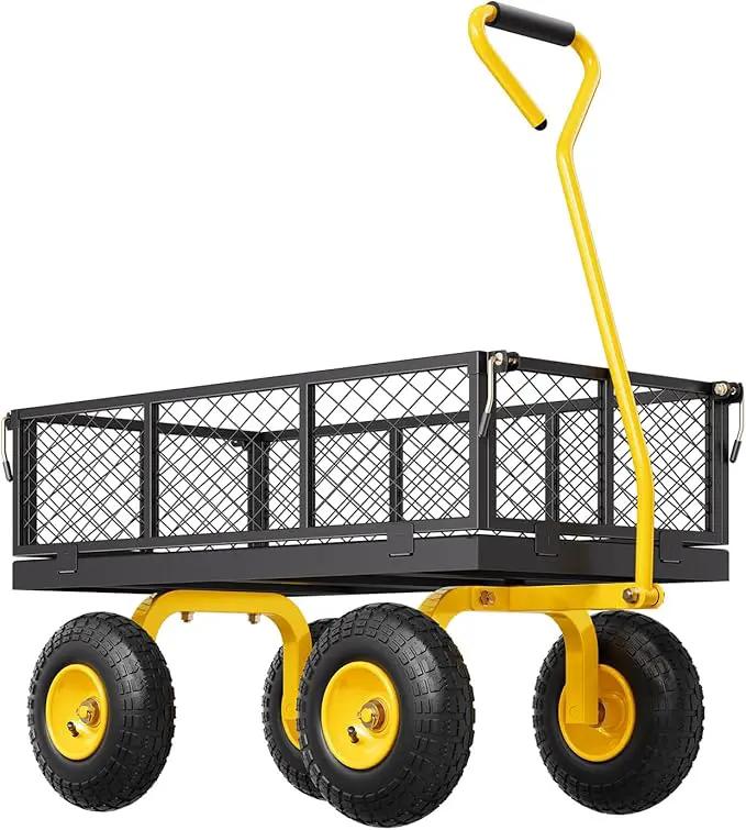 VEVOR 500 Lbs Steel Garden Cart, Heavy Duty Garden Wagon Cart Pullable on Wheels, Metal Yard Utility Wagon Carts with 10" All Terrain Tires, Mesh Removable Sides and 180°Rotating Handle by GreenHaven Gardens