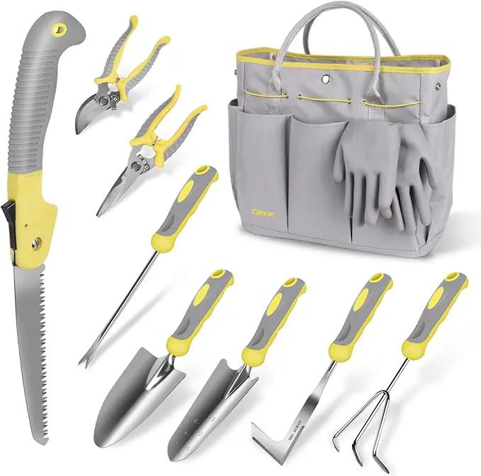 Garden Tool Set, Carsolt 10 Piece Stainless Steel Heavy Duty Gardening Tool Set for Digging Planting Pruning Gardening Kit with Durable Bag Gloves Gift Box Ideal Garden Gifts for Women Men by GreenHaven Gardens