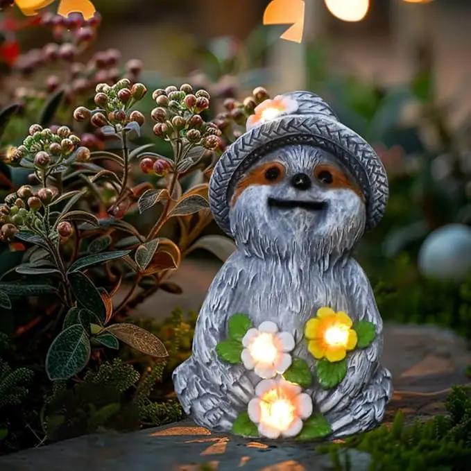 Solar Garden Outdoor Statues Adorable Sloth Figurine Lights with 4 LEDs, Ideal Garden Decor for Lawn, Patio, Balcony and Yard. Exquisite Lawn Ornament and Unique Gifts for Mom and Grandma by GreenHaven Gardens