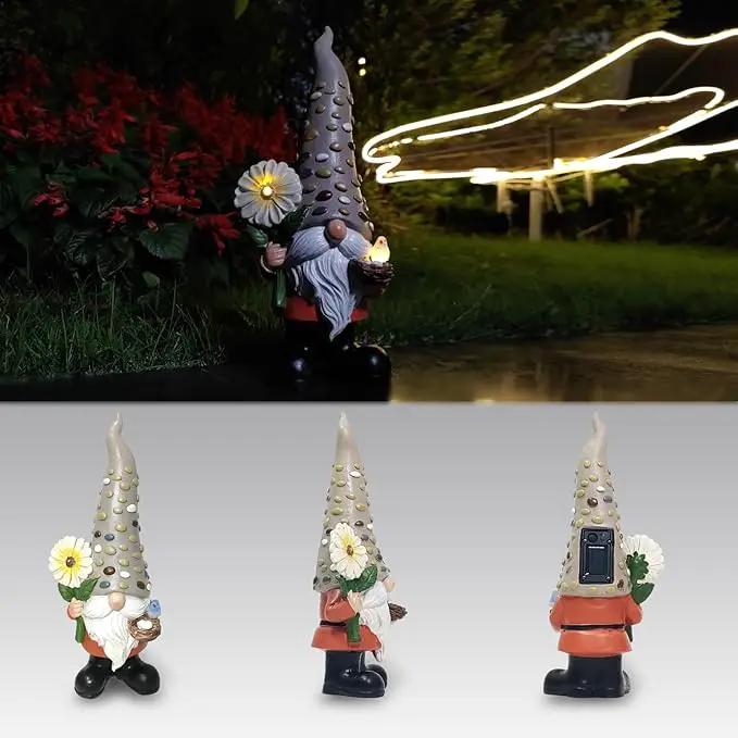 12 Inch Solar Garden Gnome Statue Clearance with Sunflower and Bird's Nest Light – Outdoor High Hat Gnome Sculpture Outdoor Statue for Patio and Garden Decor – Figurine Gift for Gnome Lovers by GreenHaven Gardens