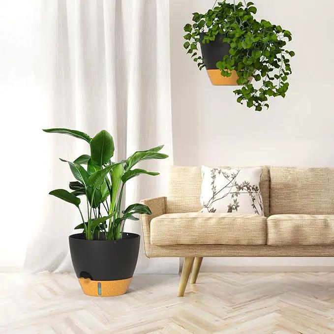 ZMTECH 12 Inch Hanging Planters for Indoor Outdoor Plants, 2 Pack Self Watering Hanging Plant Pots with Drainage Hole, Visual Reservoir, Plastic Flower Hanging Pots with Watering Lip (Black) by GreenHaven Gardens