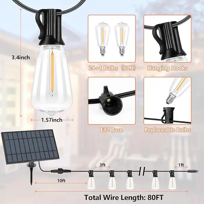 Bosceos Solar Outdoor String Lights Waterproof, 80FT Solar Powered String Lights for Outside with Shatterproof Bulbs, Dimmable ST38 LED Lights String, Patio Hanging Lights for Backyard Garden Party by GreenHaven Gardens