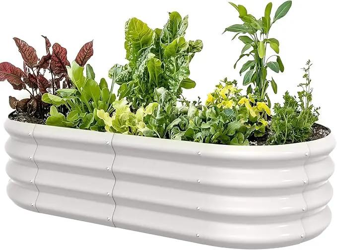 4x2x1ft Oval Galvanized Raised Garden Bed Outdoor 9-in-1 Large Metal Modular Planter Box Raised Beds for Gardening,Vegetables,Fruits,Flowers & Herbs (White) by GreenHaven Gardens
