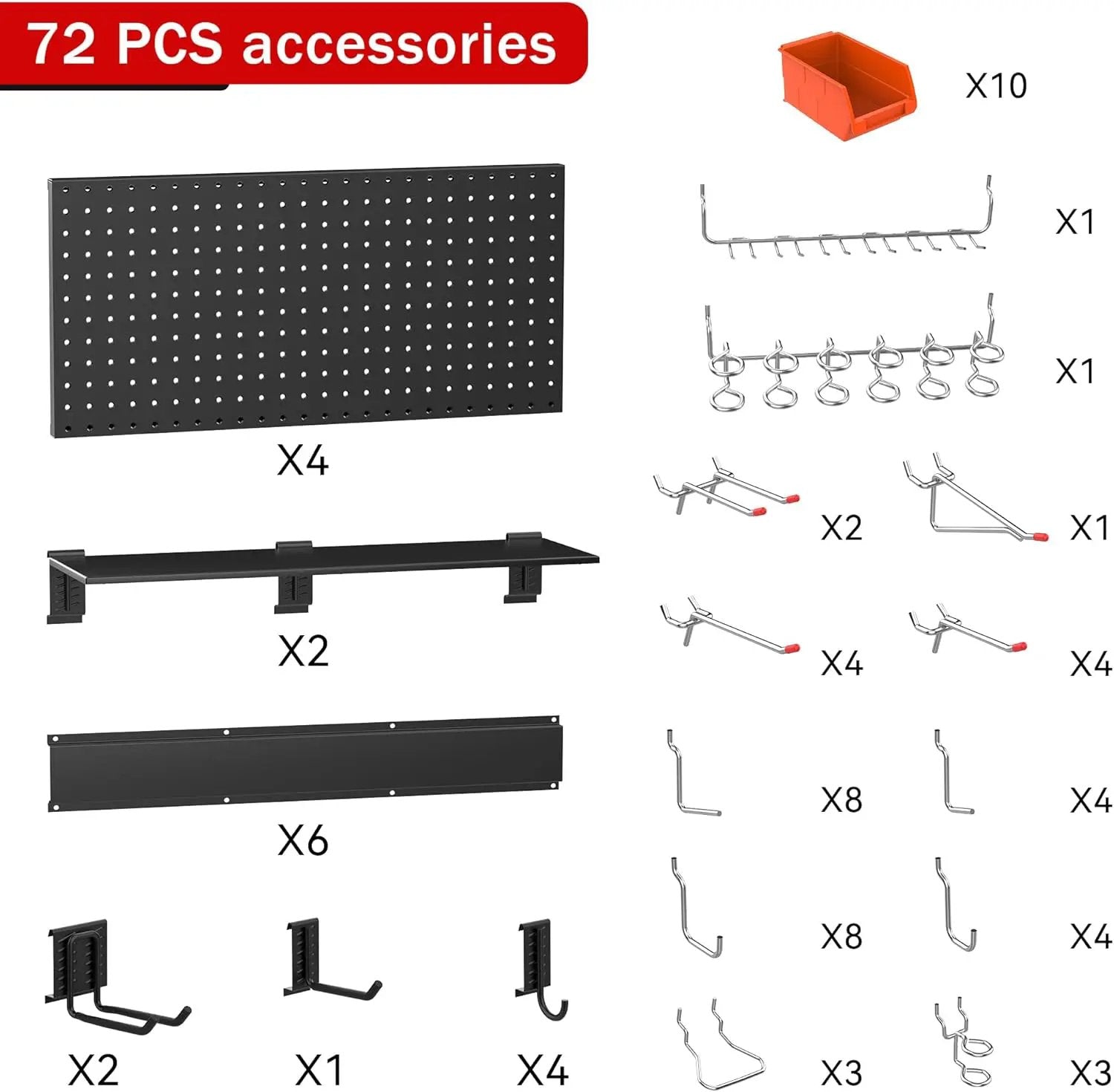 Ultrawall Black Pegboard Wall Organizer, 48X 36 inch for Garage Storage with Hooks, Storage Bins, Tool Panel Organizer, 72pcs by GreenHaven Gardens