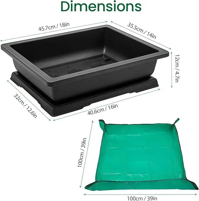 GROWNEER Bonsai Training Pots 3Pcs 18 Inch Large Bonsai Tree Starter Kits with Drainage Humidity Trays and 1 Repotting Mat, Growing Flower Planter Set for Garden Indoor Outdoor by GreenHaven Gardens