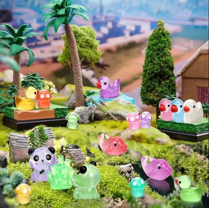 Luminous Mini Resin Animals - 130 Pcs Tiny Animals Mini Ducks Tortoise Rabbit Panda Mushroom Fruits Seashells Set Figurines Glow in The Dark Garden Miniatures Fairy Garden Accessories by GreenHaven Gardens