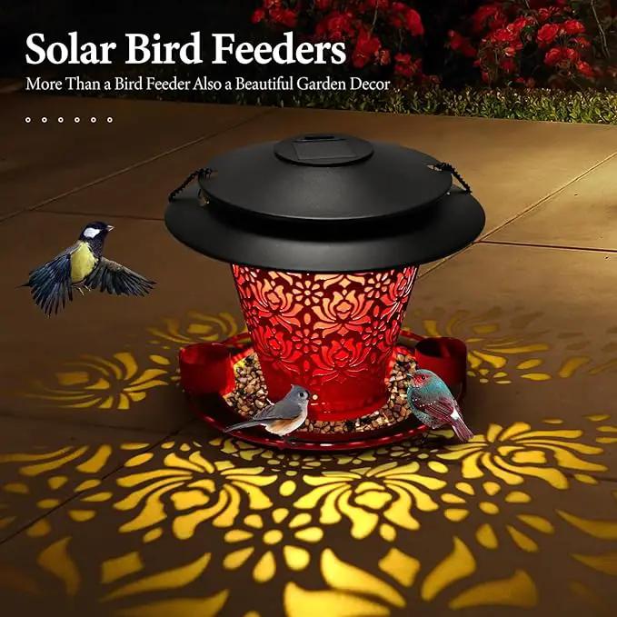 Solar Bird Feeders for Outside Hanging Metal Wild Bird Feeder Solar Lanterns Outdoor Waterproof Garden Decor for Yard red by GreenHaven Gardens