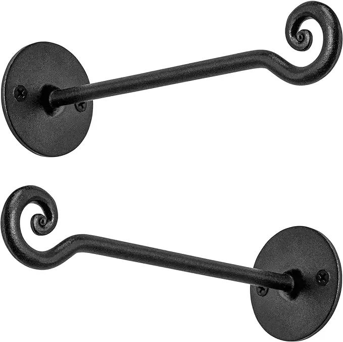 RTZEN Plant Hangers Outdoor or Indoor - Wrought Iron Metal Hanger Indoor Hook - Heavy Duty Wall Bracket Hooks for Hanging Plants Baskets Lanterns Wind Chimes - 2 Pack (Black Swirl Hooks) by GreenHaven Gardens