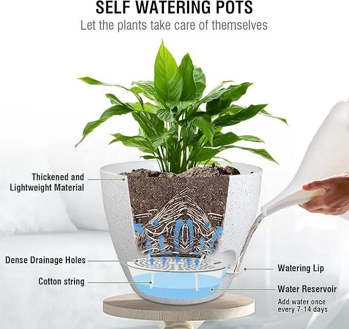 10 inch Self Watering Hanging Planters, 2 Pack Hanging Baskets for Indoor Outdoor Plants, Hanging Flower Pots with Drainage Holes and 2 Kinds of Plant Hangers for Garden Decor, Speckled White by GreenHaven Gardens