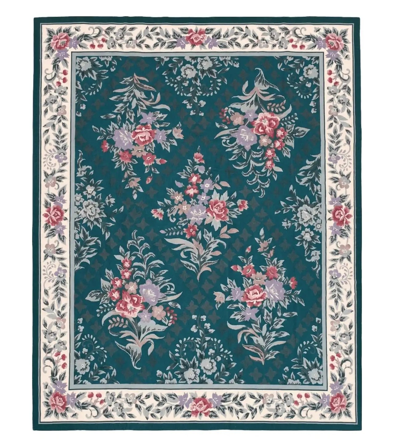 Chinese Needlepoint Rug 8x10, Vintage Green Area Rug, Hand-Woven Flatweave Floral European Design Carpet Wool Handmade 8x 10 Living Room Rug by Jewel Rugs