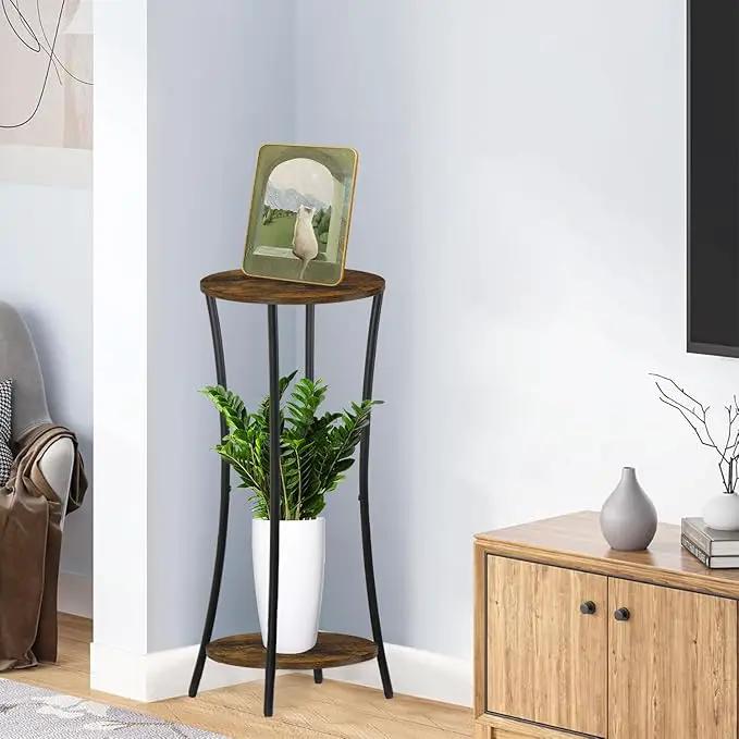 YINMIT Plant Stand Indoor,2 Tier Round Potted Holder Rack,Flower Pot Stand Shelf,Round Supports Rack,Corner Plant Shelf for Balcony Garden Patio Living Room,Brown by GreenHaven Gardens