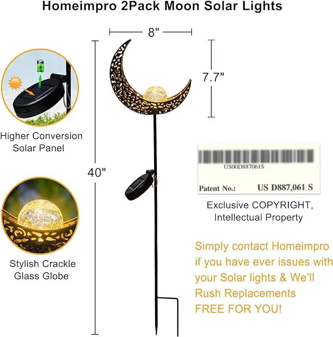 HOMEIMPRO 2Pack Moon Garden Solar Lights Outdoor Stakes Waterproof, Gifts for Mom, Crackle Glass Patio, Backyard Decorations, Balcony Lawn Ornaments, for Women Men Grandma (Bronze) by GreenHaven Gardens