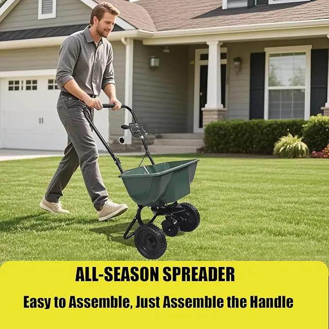 80LB Walk-Behind Broadcast Spreader for Seed,Fertilizer,Salt,Ice Melt, Fertilizer Spreader with Adjustable Drop Rate, Seed Spreaders for Lawns by GreenHaven Gardens