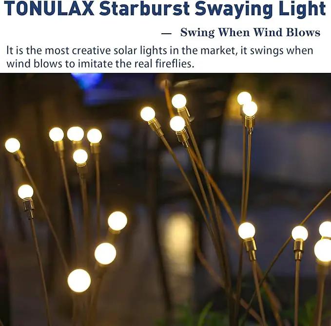 TONULAX Solar Garden Lights - New Upgraded Solar Swaying Light, Sway by Wind, Solar Outdoor Lights, Yard Patio Pathway Decoration, High Flexibility Iron Wire & Heavy Bulb Base, Warm White(2 Pack) by GreenHaven Gardens