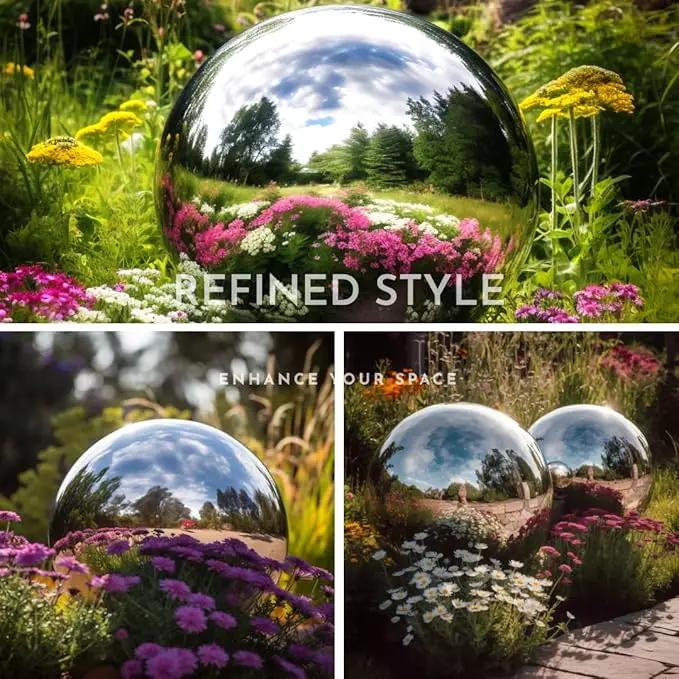 8 Inch Stainless Steel Gazing Globe,v2croft Hollow Ball Mirrored Surface Polished Shiny Sphere,Garden Stainless Steel Gazing Ball for Outdoor Lawn Pond Yard Ornament(Silver) by GreenHaven Gardens