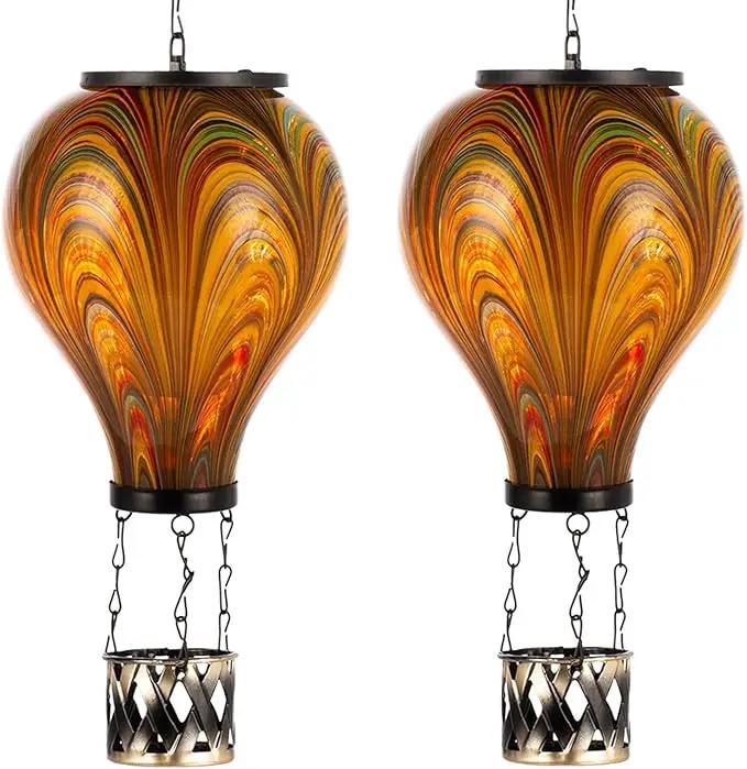 2PCS Solar Hot Air Balloon Lantern with Flame Flickering Light Tie-Dye Glass Hot Air Balloon Solar Lanterns Outdoor Waterproof Hanging Garden Light for Patio Porch Yard Decor,Gift for Women by GreenHaven Gardens