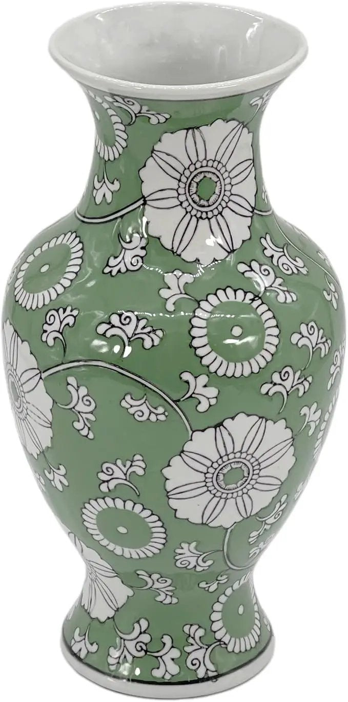 Galt International Floral Chinoiserie Ceramic Vase 14" - Hand Painted Antique Style Porcelain Flower Bottle Fishtail Porcelain Chinese Vase for Home Decor Centerpiece by GreenHaven Gardens