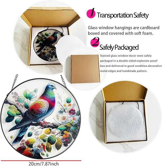 RIVEENY Stained Glass Window Hangings,8" Suncatcher Stained Glass Window Panels,Stained Panel Hangings Gift Women Girls Thanksgiving Birthday Gifts for Mom Grandma (Pigeon) by GreenHaven Gardens