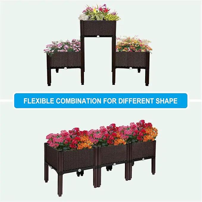 MAYOLIAH Raised Garden Bed with Drainage Elevated Planter Box Plastic Raised Beds for Gardening Vegetables Herb Flowers, Perfect for Indoor Outdoor Planting, 3 Boxes Brown by GreenHaven Gardens