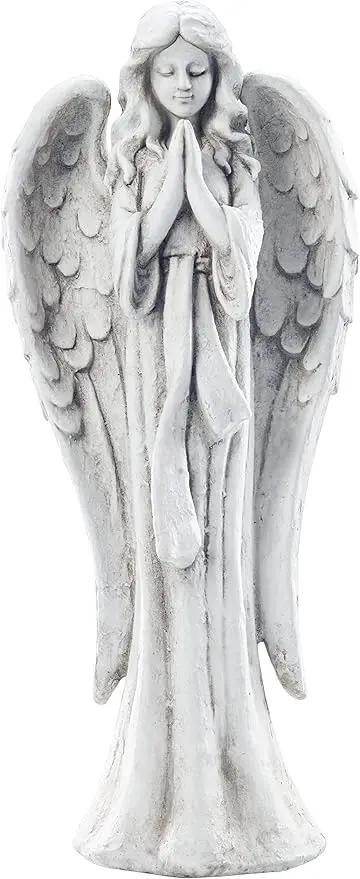 TOETOL Outdoor Garden Statues Praying Angel Statue 31.1" Grave Decorations Magnesium Oxide Stone Grey Yard Patio Deck Home Entryway Hallway Sculpture by GreenHaven Gardens