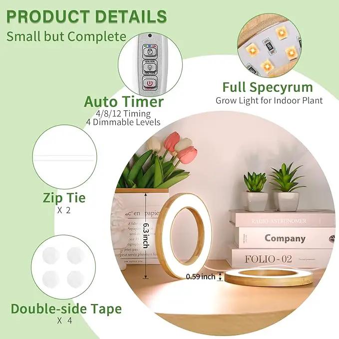 LORDEM 6.3" Bamboo Ceiling Grow Lamp for Indoor Plants, 216 LEDs Full Spectrum Halo Plant Light, Under Cabinet Grow Lights with 4/8/12H Auto Timer Switch Modes, 4 Dimmable Brightness Levels, Tri Head by GreenHaven Gardens