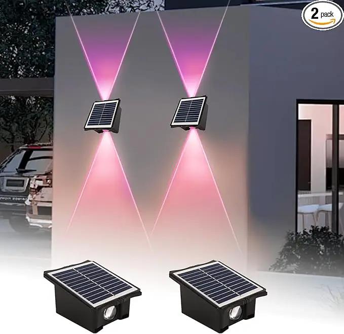 Solar Powered Outdoor LED Lights, Waterproof Wall Sconces, 2 LEDs Fence Lights, Up & Down Lighting for Backyard, Deck, Patio, Porch, Balcony, Garden (2 Pack) by GreenHaven Gardens