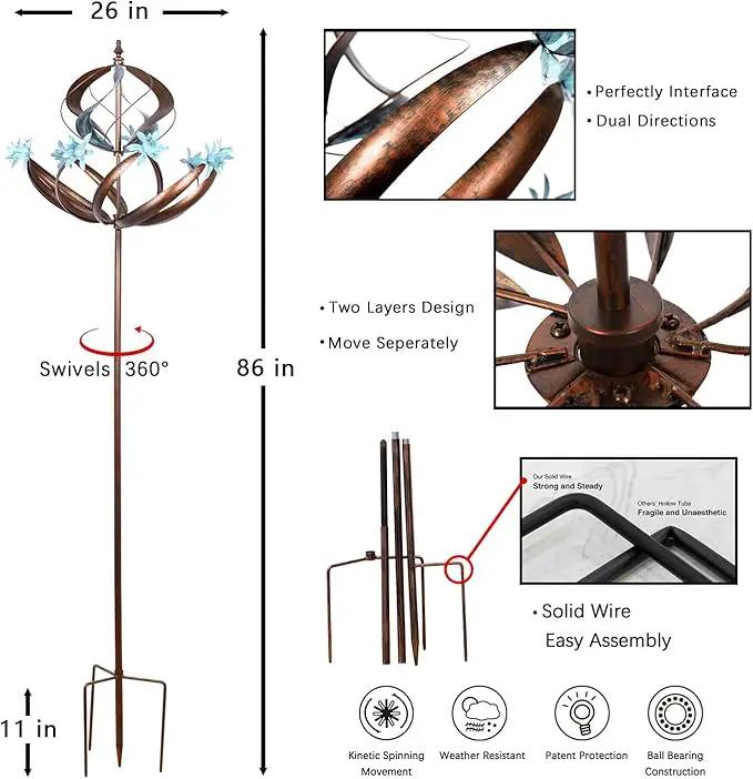 Outdoor Metal Wind Spinner for Yard Garden - Large Kinetic Wind Sculptures Spinners Outdoor, Gift for Birthday, Anniversary, Housewarming, Christmas (W26 x H86) by GreenHaven Gardens