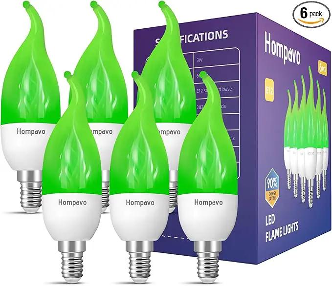 Hompavo 【Upgraded LED Flame Light Bulbs, 3 Modes Flickering Light Bulbs, E12 Chandelier Base Candle Fire Light Bulb for Halloween Christmas Party Porch Indoor & Outdoor Home Decoration, Green 6 Pack by GreenHaven Gardens