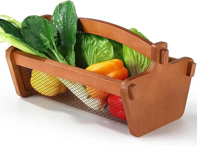 Garden Harvest Basket Mesh Storage with Handle Versatile Gardening Fruits Vegetables Gathering Basket Garden Supply Gardener Gift Spring for Washing Holding(Brown,13.4in) by GreenHaven Gardens