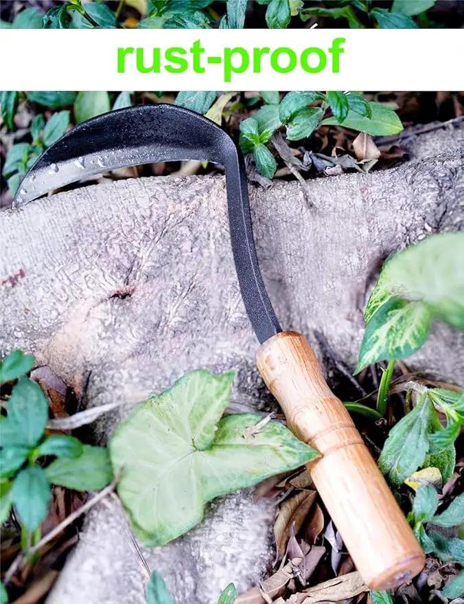 TOYPOPOR Japanese Weeding Sickle Hoe, 11" Gardening Hand Weeder Nejiri Kama Blade Tool Digging Cutting Weed Remover, High-Carbon Steel One-Piece Molding with Wood Handle, Very Sharp Edge Quick Work by GreenHaven Gardens