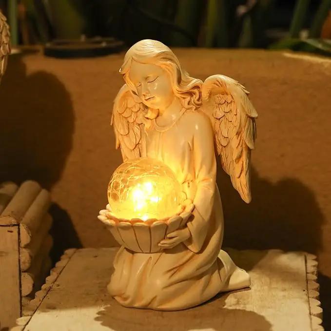 Angel Statues for Garden - Guardian Ange with Light - 8.3" Waterproof Outdoor Angel Memorial Scupture, Solar Angels Figurines Holding Glass Balls for for Patio, Yard, or Cemetery by GreenHaven Gardens