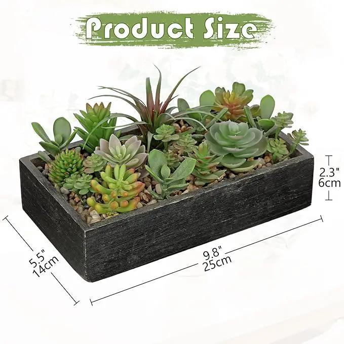 Artificial Succulent Plants in Pot 10 Inch Fake Succulent Arrangement Potted Succulents Plants Centerpiece in Rectangular Wooden Planter for Home Office Desk Shelf Living Room Bedroom Farmhouse Decor by GreenHaven Gardens