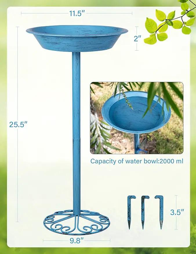 Bird Baths for Outdoors 25.5 Inch Height Outdoor Garden Bird Feeder Metal Birdbath with Dragonfly for Garden Yard and Lawn Decoration,Blue by GreenHaven Gardens