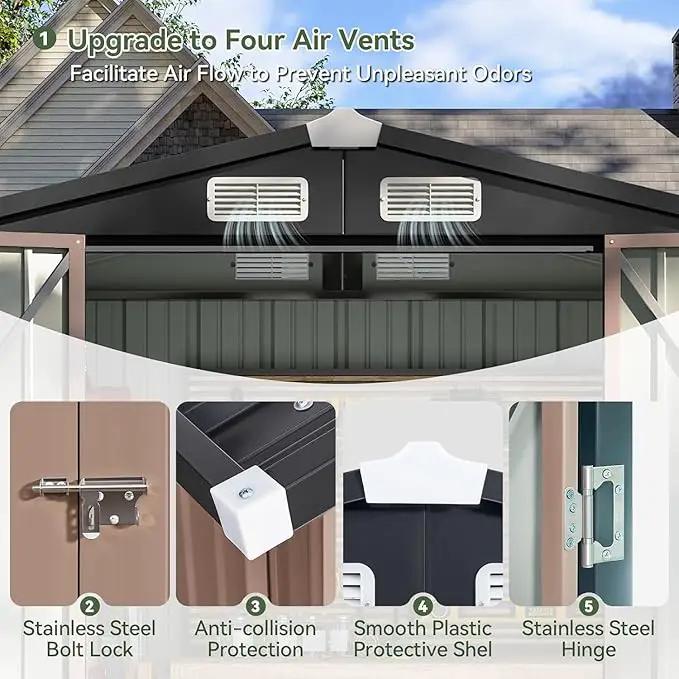 Aoxun 10x8 FT Outdoor Storage Shed with Double Hinged Large Door Utility Garden Shed with Lockable Door & Sloped Roof Metal Sheds Outdoor Storage for Garden, Backyard, Patio and Backyard, Brown by GreenHaven Gardens