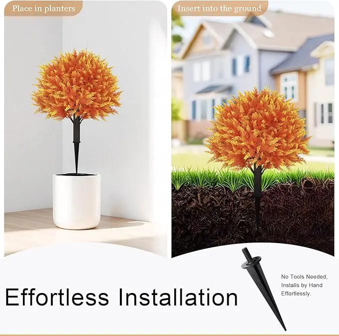 24" Artificial Cedar Topiary Ball Bushes, Set of 2 UV Resistant Fake Trees Outdoor Shrubs with Stake, Weatherproof Faux Plants for Planter, Front Porch, Garden, Yard, Patio Fall Decor by GreenHaven Gardens