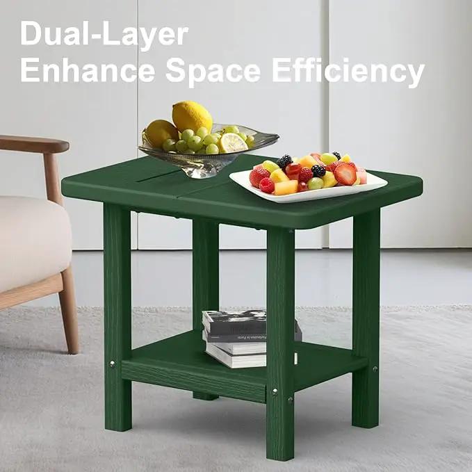 Outdoor Side Table - 2-Tier Storage All Weather Outdoor End Table for Patio - HDPE Morden Easy Maintenance Adirondack Side Table for Pool Porch Balcony Garden Lawn Backyard Outside Indoor by GreenHaven Gardens