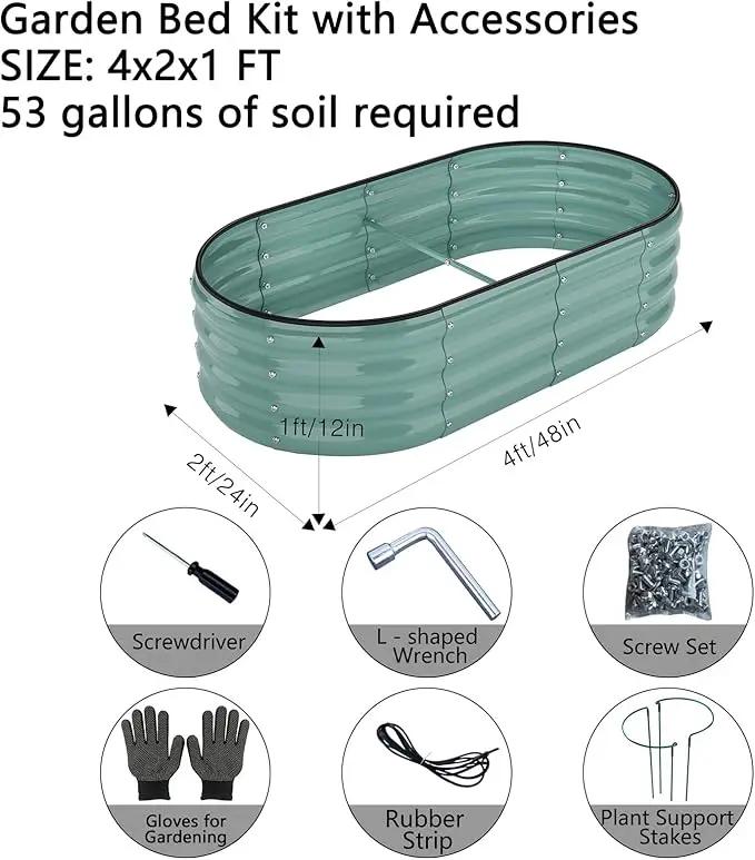 Metal Planter Garden Flower Bed Raised Beds for Gardening Galvanized 4x2x1ft Galvanized Garden Bed by GreenHaven Gardens