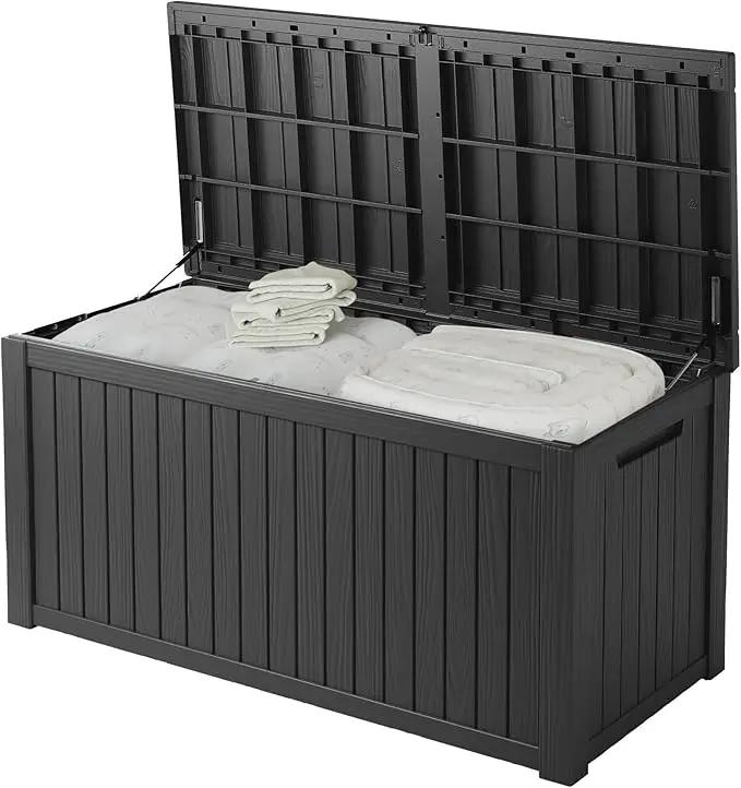 200 Gallon Resin Deck Box, Waterproof Outdoor Storage Bin for Patio Furniture, Pool Accessories, and Garden Tools, Lockable & UV-Resistant, Black by GreenHaven Gardens