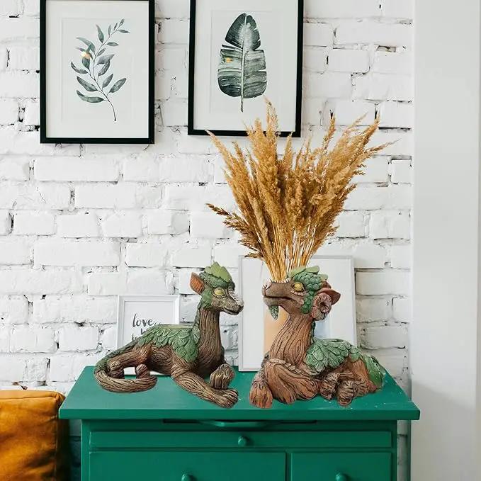 Funny Dragon Planter, Resin Animal Planter, Dragon Statue Outdoor, Dragon Figurines, Unique Succulent Pots with Drainage Hole, Dragon Yard Decor for Outside Lawn Patio Patio Yard Ornament Gifts (B) by GreenHaven Gardens